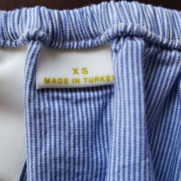 Maeve by Anthro Blue White Striped Elasticized Neck Cotton Poplin Crop Top XS - Picture 12 of 14